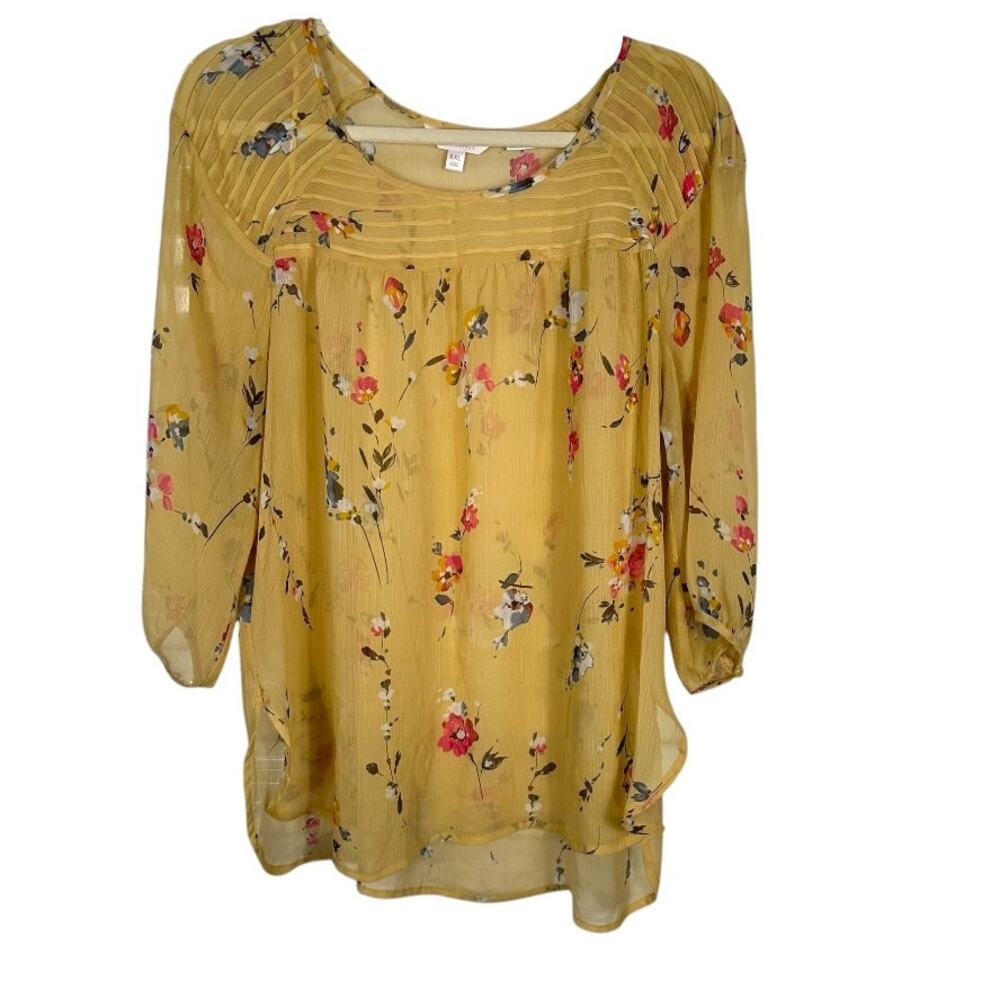 Lauren Conrad Yellow Multicolor Floral Design Top XXL